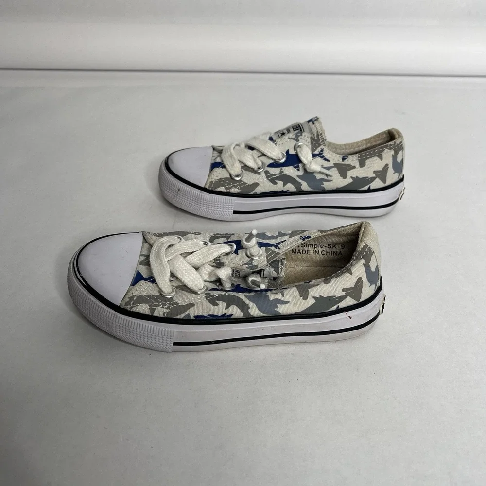 Weestep Boys Sneakers Canvas Shoes Size 9 Shark Slip On Tie Boat Skater